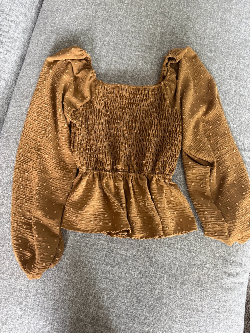 Boho Smocked Square-Neck Women’s Top in Rust Brown